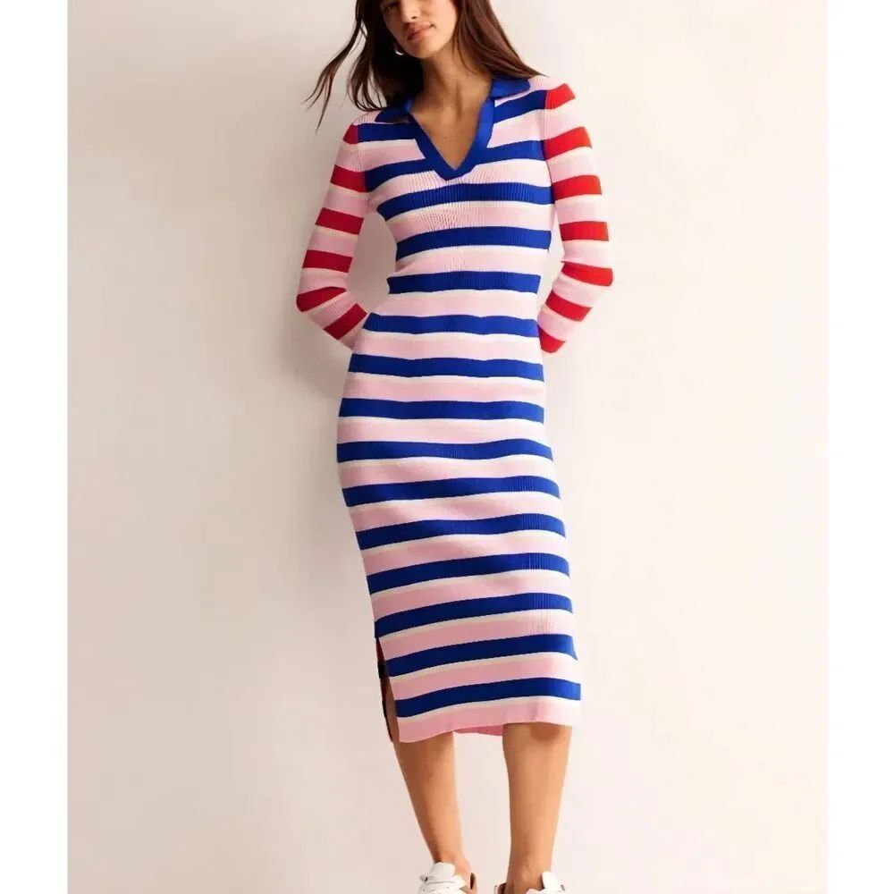 BODEN Collared Ribbed Midi Stripe Dress sz 4R